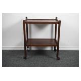 Vtg Wooden 2-Tier Rolling Tea Utility Service Cart