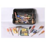Assorted Hand Tools & Screwdrivers In Black Bin