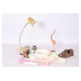 Vintage Lamp, Figurines, Handkerchiefs