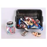 Ratchet Straps In Black Storage Bin With Bungees