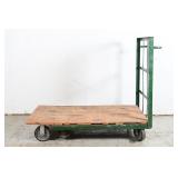 Vtg Heavy-Duty Green Steel & Wood Flatbed Cart
