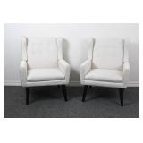 Mid-Century Modern Cream Tufted Wingback Armchairs