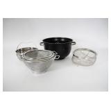 Black Metal Colander With Mesh Strainers