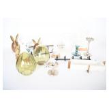 Spring Bunny Figurines And Glass Easter Eggs