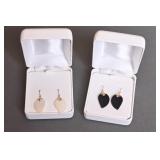 Carved Stone Leaf Earrings w/ Gold Accents