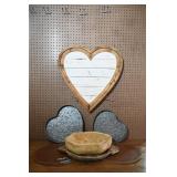 Rustic Heart Decor w/ Wooden Bowl & Mats