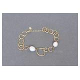 Gold Tone Chain Link Bracelet w/ Pearls