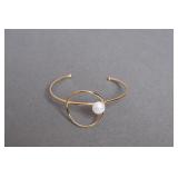 Gold Tone Cuffed Bracelet w/ Pearl Detail