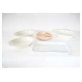 White And Peach Ceramic Serving Bowls And Tray