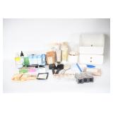 White Plastic Makeup Organizer w/ Cosmetics