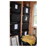Black Plastic Storage Bins w/ Wood Shelving