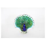 Murano-Style Glass Peacock Figurine w/ Open Tail