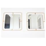 Pair Of Gold Metal Framed Wall Mirrors