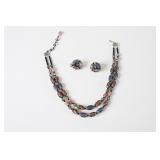 Vintage Multi Strand Hobe Necklace, Clip-On Set