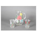 Glass Hand Painted Pitcher Set
