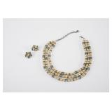 Vintage Bogoff 3 Strand Necklace, Clip-On Set