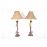 Pair Twist Column Table Lamps w/ Beaded Shades
