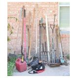 Yard Tools: Forks, Shovels & Gas Can