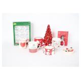 Christmas Mugs, Red Glass Tree & Ornaments