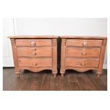 Pair Carved Pine Serpentine 3-Drawer Nightstands