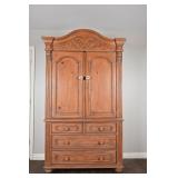 Carved Pine Bonnet-Top Entertainment Armoire