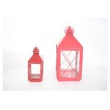 Pair Red Metal Candle Lanterns