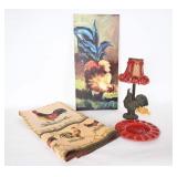 Rooster Canvas Painting, Rooster Lamp & Egg Plate