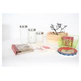 Glass Canisters, Rooster Plate & Recipe Binder