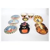 Hand-Painted Halloween Plates, Bowls & Owl Dish