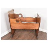 Vintage Wood Rocking Cradle w/ Heart Cutouts