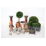 Boxwood Topiaries, Candlesticks & Gather Sign