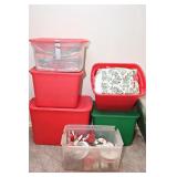 Totes of Christmas Decor, Ribbon & Gift Wrap
