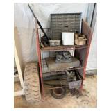 Metal Rack, Contents, & Tire