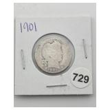 1901 Barber Quarter Coin