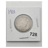 1901 Barber Quarter Coin