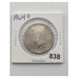 1964 D Kennedy Half Dollar Silver Coin