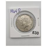 1964 D Kennedy Half Dollar Silver Coin