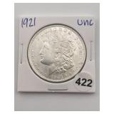1921 UNC Morgan Silver Dollar Coin