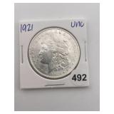 1921 UNC Morgan Silver Dollar Coin