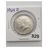 1964 D Kennedy Half Dollar Silver Coin