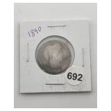 1890 Barber Quarter Coin