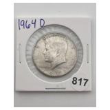 1964 D Kennedy Half Dollar Silver Coin