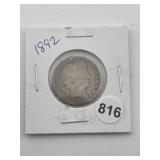 1892 Barber Quarter Coin