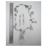 Sterling Necklace with Crystal Pendant and Earring