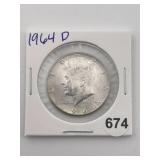 1964 D Kennedy Half Dollar Silver Coin