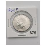 1964 D Kennedy Half Dollar Silver Coin