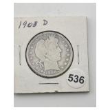 1908 D Barber Half Dollar Coin