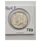 1964 D Kennedy Half Dollar Silver Coin