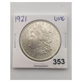 1921 UNC Morgan Silver Dollar Coin
