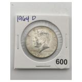1964 D Kennedy Half Dollar Silver Coin